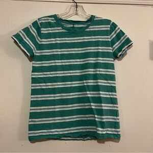 J. Crew Factory Green and White Striped Girlfriend Tee